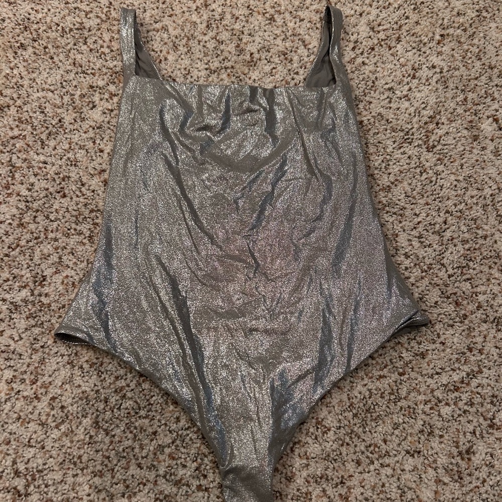 SKIMS Metallic Silver Shimmer Bodysuit